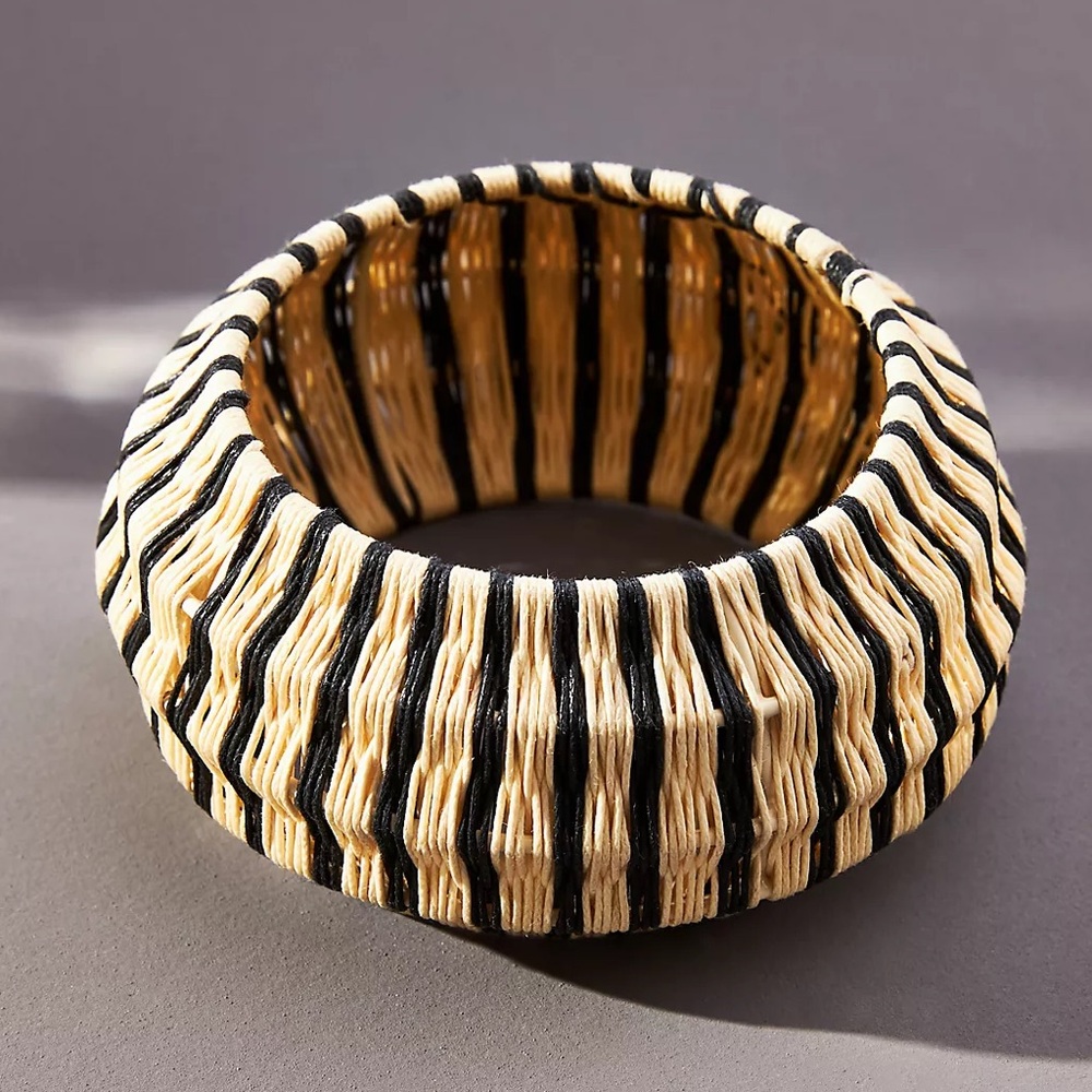 8-9” Anthropologie Rosamund Woven Bangle - Cream and Black Stripe